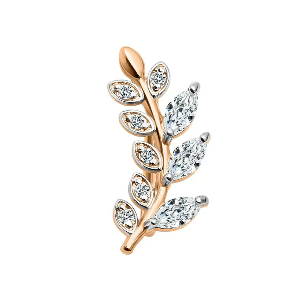 Серьги кафф СргЛ82Кф.моно.Лв.бцФ.з585 золото веточка_0