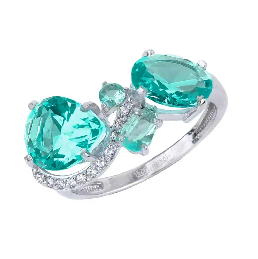 Кольцо К-0214 акв серебро